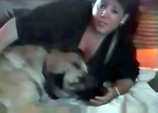 Wife takes care of her lovely trained dog
